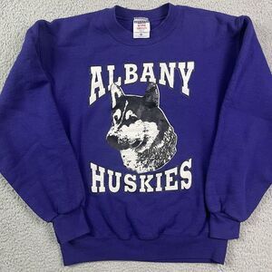Vintage Albany Huskies Sweater College Purple Crewneck‎ Sweatshirt Sz Small